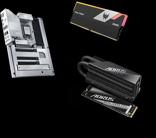 High-end PC components on a workbench